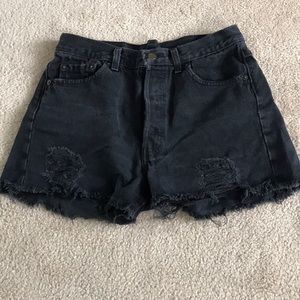 Levi’s 501 black distressed shorts